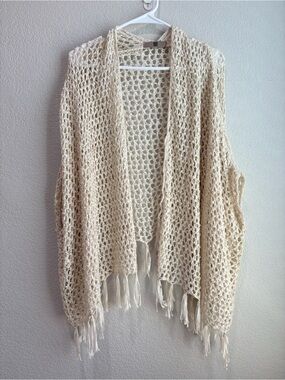 Look by M Crochet Cardigan Shawl Boho Oversized Beige Tan One Size
